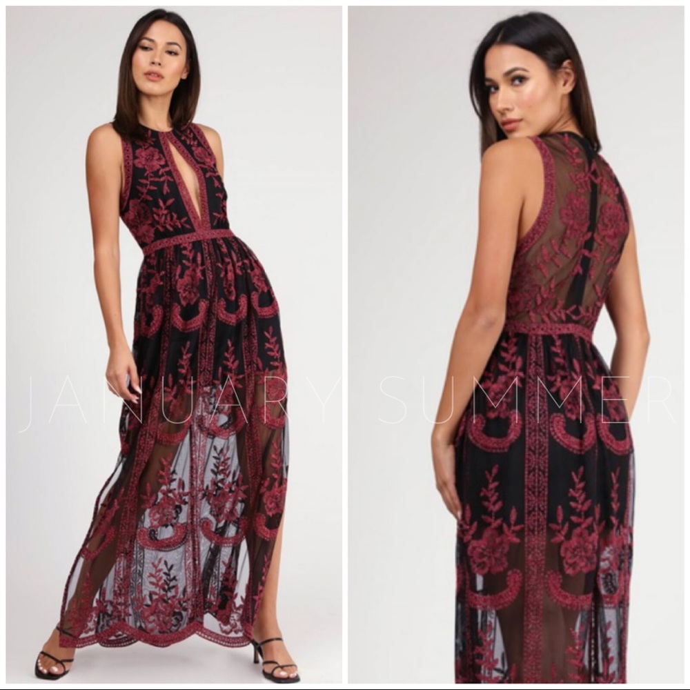 ☀️RED BLACK LACE MAXI DRESS
